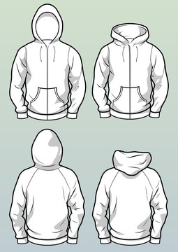Zip hoodies front and back white template