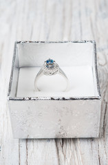 Engagement ring with gem in a box