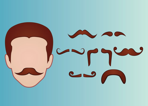 Set of 8 different moustaches which can be placed on face