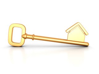 Golden home key with house silhouette