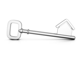 metallic home key with house silhouette