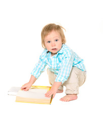 cute little boy with books