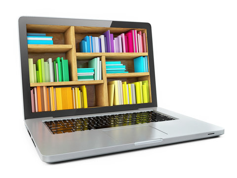 Laptop Computer Bookcase with Multicolor e-books