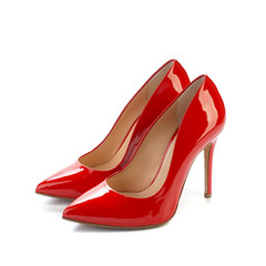 Red high heel women classic shoes on white background