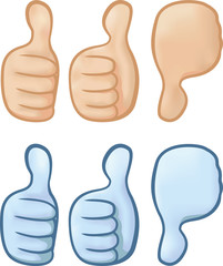 Hands making thumbs up and down signs