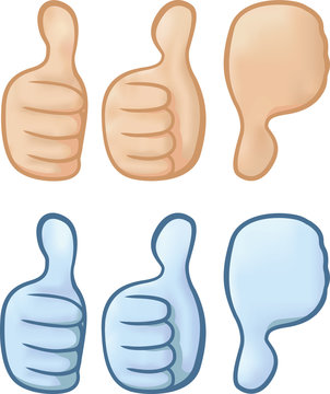 Hands making thumbs up and down signs