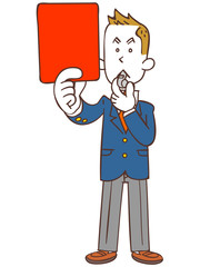 レッドカードを出す男子学生