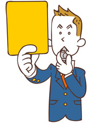 イエローカードを出す男子学生