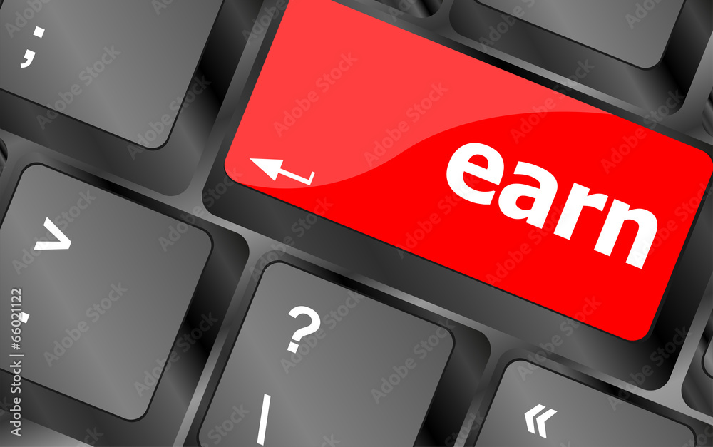 Poster earn button on computer pc keyboard key