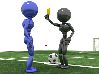 Referee shows a  yellow card to the Player №1