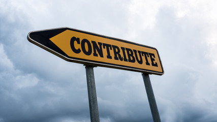 Yellow signpost with the word - Contribute