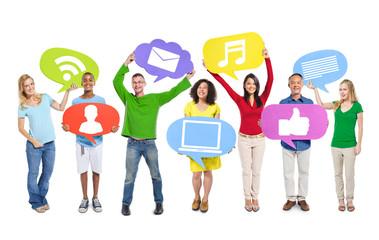 Obraz premium Multiethnic Group of People with Social Media Symbol