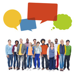 Fototapeta premium Multi-Ethnic Group of People and Speech Bubbles
