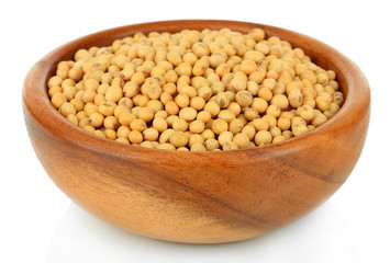 Soy beans in bowl isolated on white