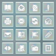 Email white icons on blue buttons.