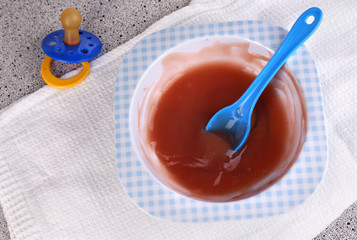 Baby food on table close up