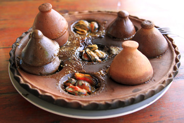 Fried mussels on the plate, dishes of Thailand