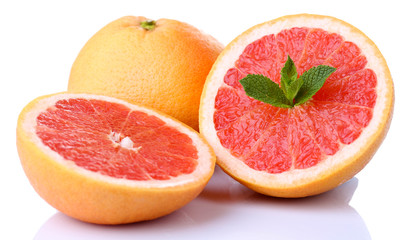Naklejka na ściany i meble Grapefruit with half isolated on white