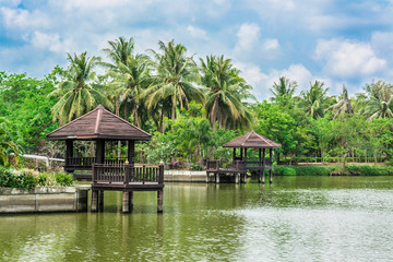 Resting pavilion on the riverside landscape of Thailand
