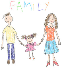 Drawing of a happy familiy in kindergarten style