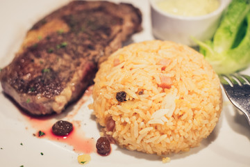 Grilled steak and fried rice
