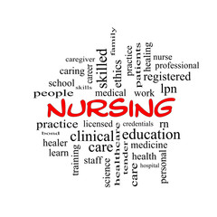 Nursing Word Cloud Concept in red caps