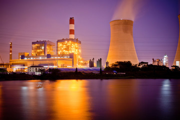 Night view of industrial plants