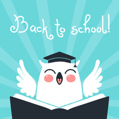 Welcome back to school. Card with an owl.