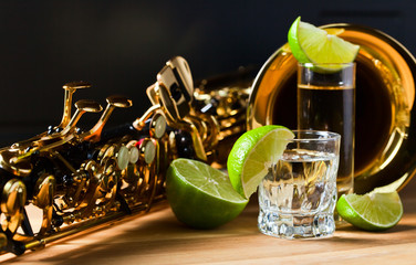 saxophone and tequila with lime