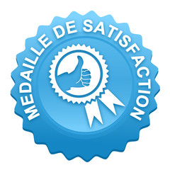 médaille de satisfaction sur bouton web denté bleu