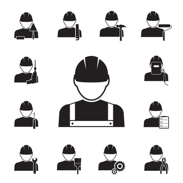 Icons of workmen coupled with different tools
