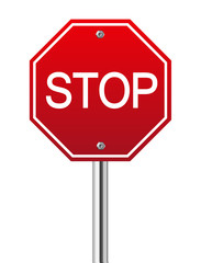 Red traffic stop sign on white