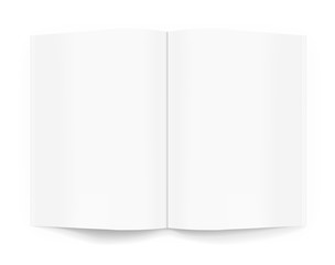 White blank magazine book opened on white