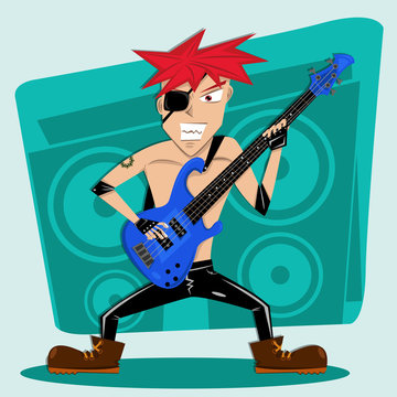 Red Hair rock bass player