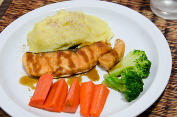 Grilled salmon steak.