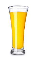 Orange juice in glass on white background
