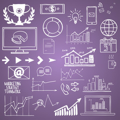 Business, finanse hand draw doodle elements graph chart and