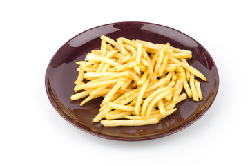 French fries dish isolated white background