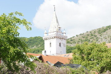 Fototapeta na wymiar Church tower in village Pavlov, Czech republic