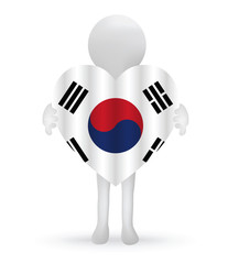 small 3d man holding a South Korean Flag