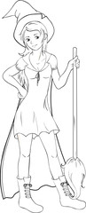 Halloween Hexe Lineart