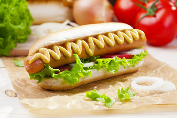 Hot dogs with mustard and ketchup