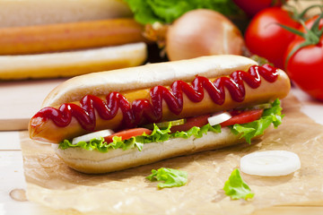 Hot dogs with mustard and ketchup