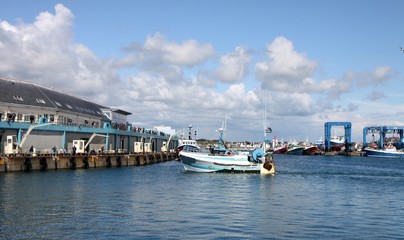 Fototapeta na wymiar chalutiers dans le port de pêche du guilvinec,bretagne