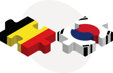 Belgian and South Korean Flags in puzzle isolated on white backg