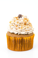 Coffee cupcake isolated white background