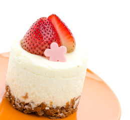 Strawberry cheesecake isolated on white background