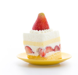 Strawberry cheesecake isolated on white background