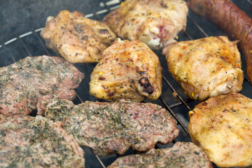 barbecue with delicious grilled meat on grill