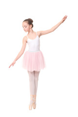 Fototapeta na wymiar school age girl ballet , isolated on white